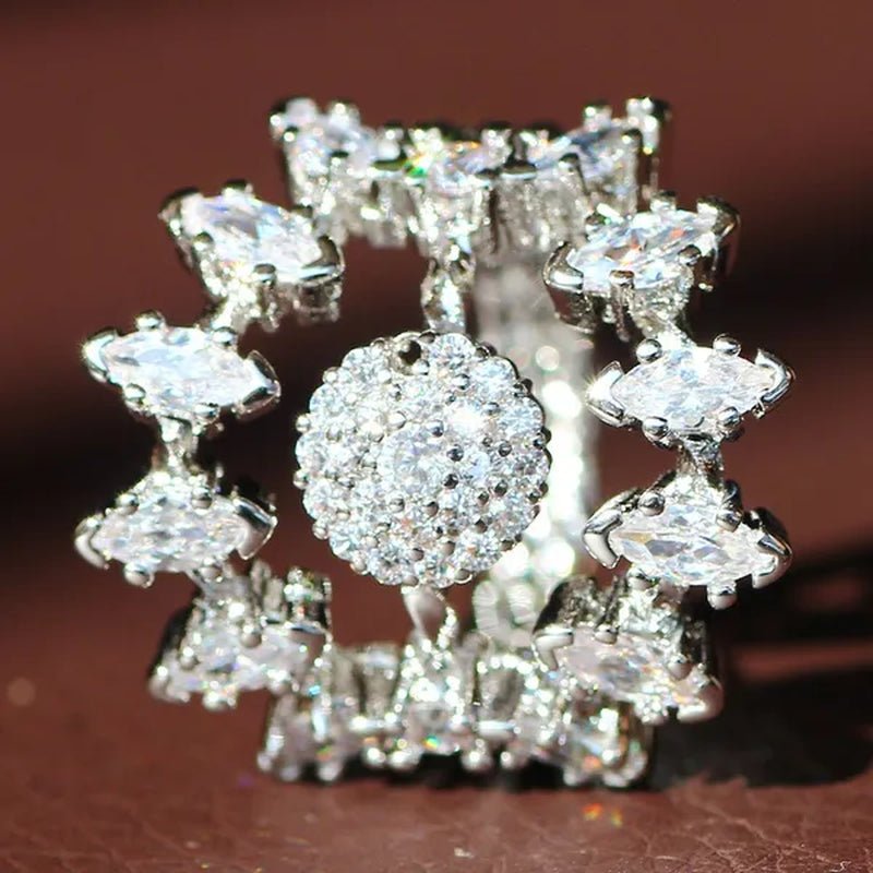 Luxurious Silver Natural Gemstones White Sapphire Wedding Birthstone Bride Flower Engagement Ellipse Princess Sun Ring Jewelry Size 6 7 8 9 10
