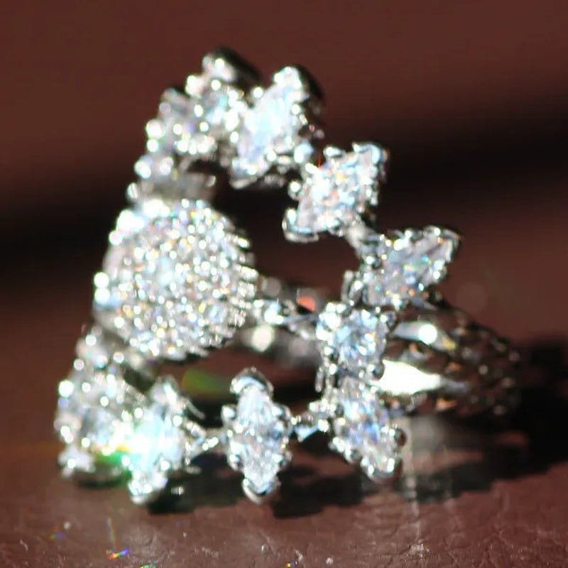 Luxurious Silver Natural Gemstones White Sapphire Wedding Birthstone Bride Flower Engagement Ellipse Princess Sun Ring Jewelry Size 6 7 8 9 10