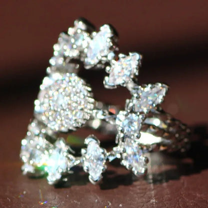 Luxurious Silver Natural Gemstones White Sapphire Wedding Birthstone Bride Flower Engagement Ellipse Princess Sun Ring Jewelry Size 6 7 8 9 10