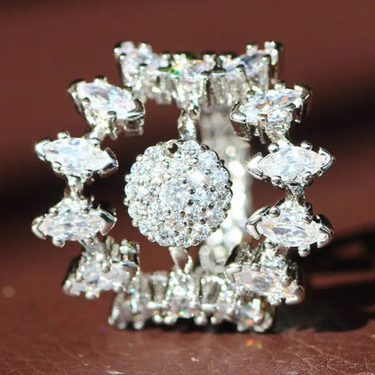 Luxurious Silver Natural Gemstones White Sapphire Wedding Birthstone Bride Flower Engagement Ellipse Princess Sun Ring Jewelry Size 6 7 8 9 10