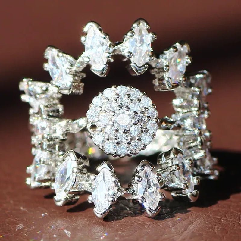 Luxurious Silver Natural Gemstones White Sapphire Wedding Birthstone Bride Flower Engagement Ellipse Princess Sun Ring Jewelry Size 6 7 8 9 10 - WORLD TIME VISITS