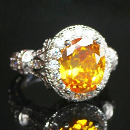 Luxurious Silver Natural Gemstones Yellow Diamond Topaz Wedding Birthstone Bride Flower Engagement Ellipse Ring Jewelry Size 678910 - WORLD TIME VISITS