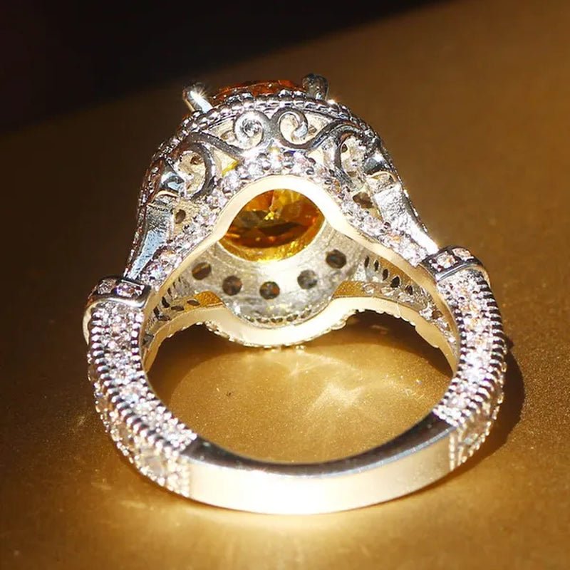 Luxurious Silver Natural Gemstones Yellow Diamond Topaz Wedding Birthstone Bride Flower Engagement Ellipse Ring Jewelry Size 678910
