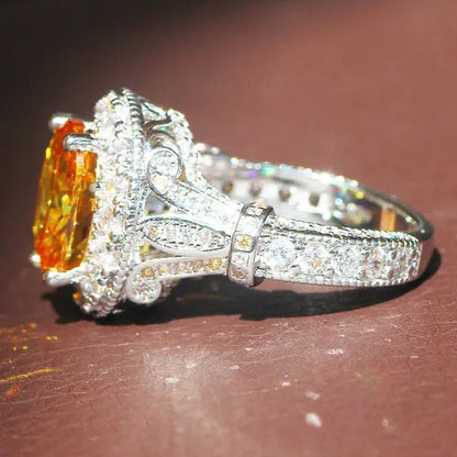 Luxurious Silver Natural Gemstones Yellow Diamond Topaz Wedding Birthstone Bride Flower Engagement Ellipse Ring Jewelry Size 678910