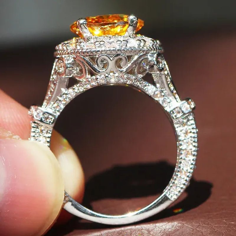Luxurious Silver Natural Gemstones Yellow Diamond Topaz Wedding Birthstone Bride Flower Engagement Ellipse Ring Jewelry Size 678910