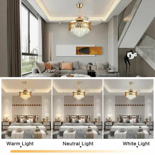 Luxury 42" Crystal Chandelier Modern Ceiling Fan Light Lamp CCT Dimmable Remote - WORLD TIME VISITS