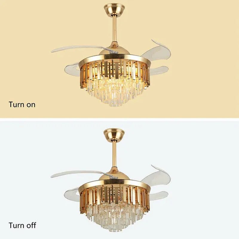 Luxury 42" Crystal Chandelier Modern Ceiling Fan Light Lamp CCT Dimmable Remote