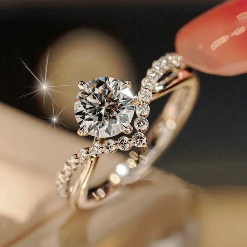 Luxury 925 Sterling Silver White Sapphire Ring Round Cut Moissanite Diamond Jewelry for Women Rings Beautiful Bride Proposal Engagement Wedding Accessories Party Anniversary Gift - WORLD TIME VISITS