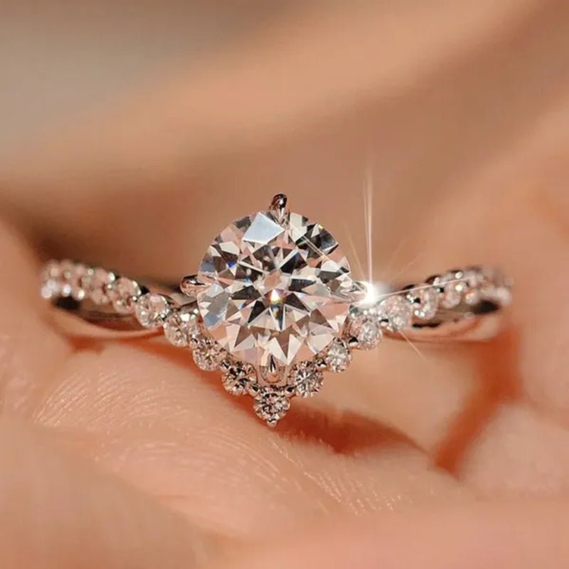 Luxury 925 Sterling Silver White Sapphire Ring Round Cut Moissanite Diamond Jewelry for Women Rings Beautiful Bride Proposal Engagement Wedding Accessories Party Anniversary Gift - WORLD TIME VISITS