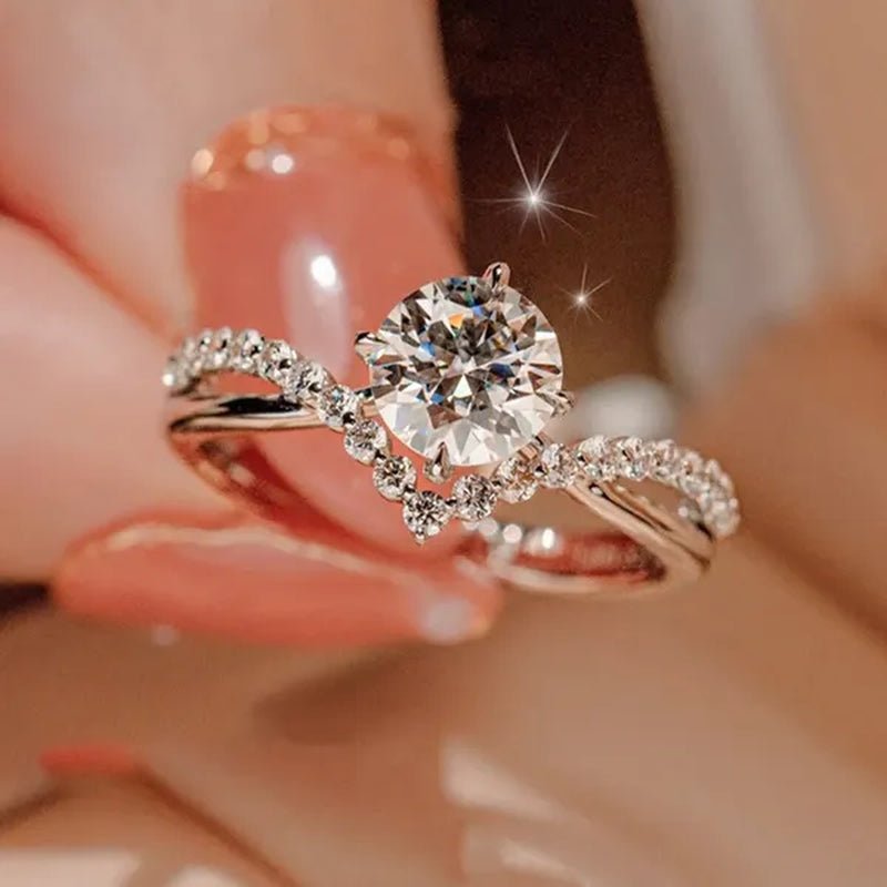 Luxury 925 Sterling Silver White Sapphire Ring Round Cut Moissanite Diamond Jewelry for Women Rings Beautiful Bride Proposal Engagement Wedding Accessories Party Anniversary Gift - WORLD TIME VISITS