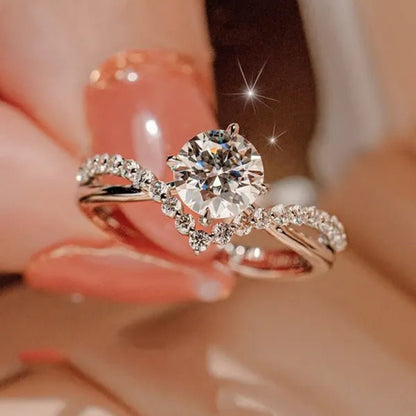 Luxury 925 Sterling Silver White Sapphire Ring Round Cut Moissanite Diamond Jewelry for Women Rings Beautiful Bride Proposal Engagement Wedding Accessories Party Anniversary Gift - WORLD TIME VISITS