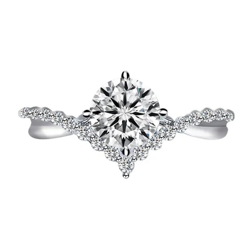 Luxury 925 Sterling Silver White Sapphire Ring Round Cut Moissanite Diamond Jewelry for Women Rings Beautiful Bride Proposal Engagement Wedding Accessories Party Anniversary Gift