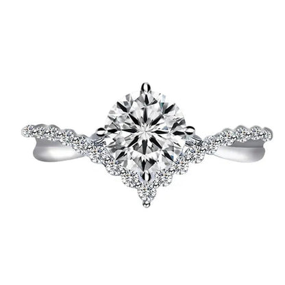 Luxury 925 Sterling Silver White Sapphire Ring Round Cut Moissanite Diamond Jewelry for Women Rings Beautiful Bride Proposal Engagement Wedding Accessories Party Anniversary Gift