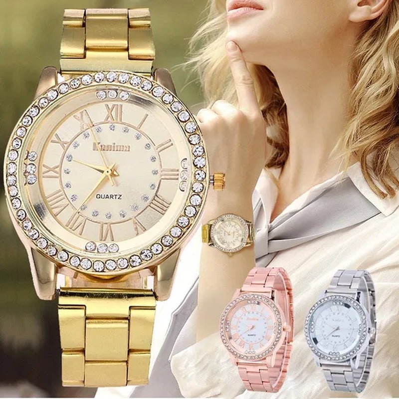 Luxury Brand Ladies Quartz Watches Women Full Diamond Rose Watch Gold Fashion Watch for Gift Clock Reloj Mujer Montre Femme