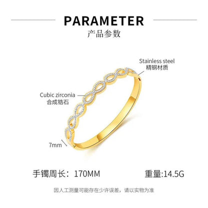 Luxury Fashion Hollow Out Love Infinite Sign Bracelet Inlay Cubic Zirconia for Women Girls Titanium Steel Zircon CZ Stone Infinity Bracelet Silver / Gold