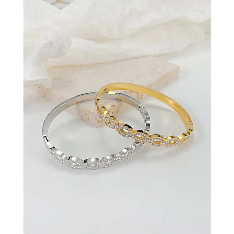 Luxury Fashion Hollow Out Love Infinite Sign Bracelet Inlay Cubic Zirconia for Women Girls Titanium Steel Zircon CZ Stone Infinity Bracelet Silver / Gold