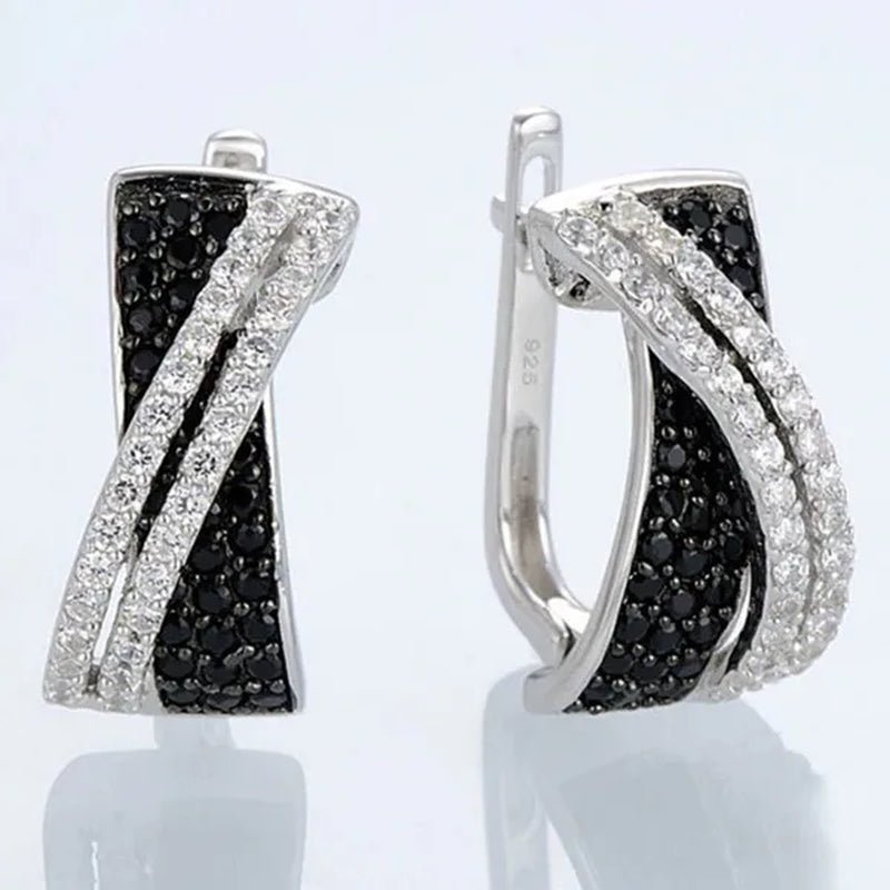 Luxury Fashion Women's Creative Cross Earrings Infinite Diamond Earrings Black and White Diamond Earrings Infinite Cross Earrings Engagement Earrings Women's Diamond Jewelry Birthday Anniversary Gift Jewelry