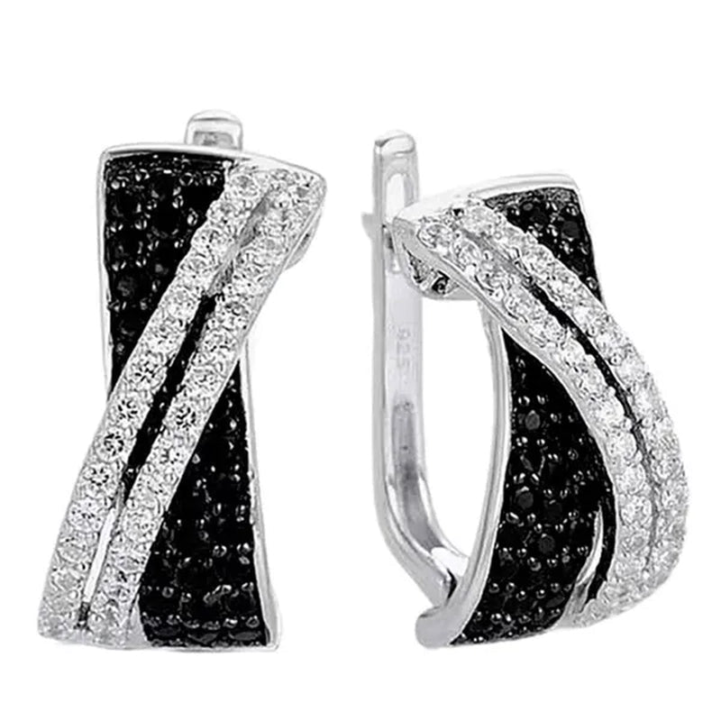 Luxury Fashion Women's Creative Cross Earrings Infinite Diamond Earrings Black and White Diamond Earrings Infinite Cross Earrings Engagement Earrings Women's Diamond Jewelry Birthday Anniversary Gift Jewelry
