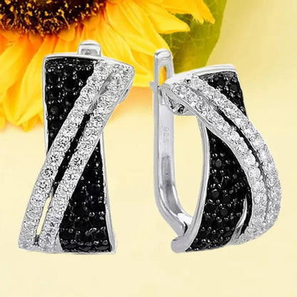 Luxury Fashion Women's Creative Cross Earrings Infinite Diamond Earrings Black and White Diamond Earrings Infinite Cross Earrings Engagement Earrings Women's Diamond Jewelry Birthday Anniversary Gift Jewelry