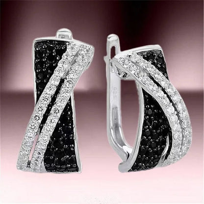 Luxury Fashion Women's Creative Cross Earrings Infinite Diamond Earrings Black and White Diamond Earrings Infinite Cross Earrings Engagement Earrings Women's Diamond Jewelry Birthday Anniversary Gift Jewelry