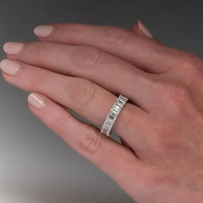 Luxury Jewelry Dainty 925 Sterling Silver White Sapphire Ring Full Eternity Diamond Wedding Band Elegant Female Bride Proposal Engagement Anniversary Party Gift Stackable Rings 4-12 Bague Femme