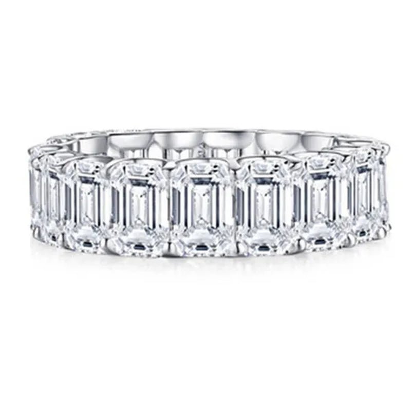 Luxury Jewelry Dainty 925 Sterling Silver White Sapphire Ring Full Eternity Diamond Wedding Band Elegant Female Bride Proposal Engagement Anniversary Party Gift Stackable Rings 4-12 Bague Femme