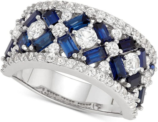 Luxury Ladies Topaz Sapphire Eternity Ring, 925 Sterling Silver, Wedding Ring, Blue Sapphire & CZ Stones, Modern Style, Royalty Theme - WORLD TIME VISITS
