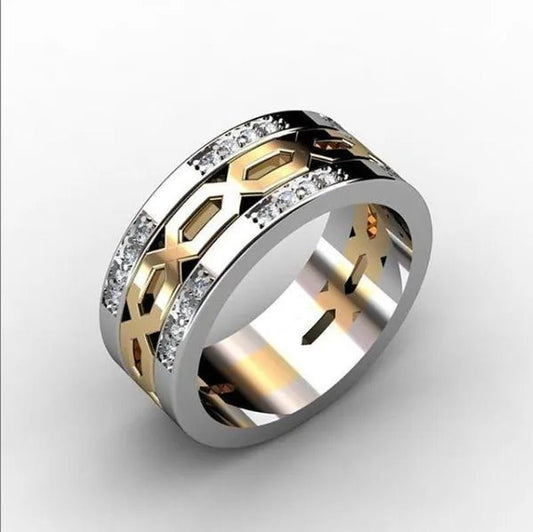 Luxury Men Fashion Inlaid Zircon Two - tone Men's Ring Personality Geometry Ring Birthday Party Engagement Wedding Ring Lover Anniversary Jewelry Gift Size 6 - 13 - WORLD TIME VISITS