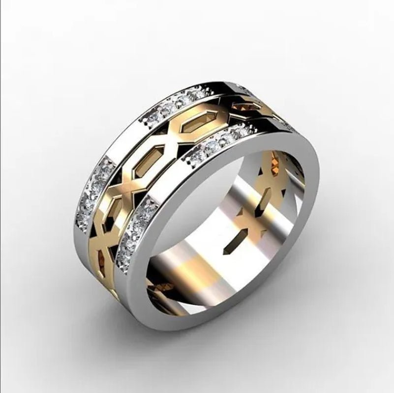 Luxury Men Fashion Inlaid Zircon Two - tone Men's Ring Personality Geometry Ring Birthday Party Engagement Wedding Ring Lover Anniversary Jewelry Gift Size 6 - 13 - WORLD TIME VISITS