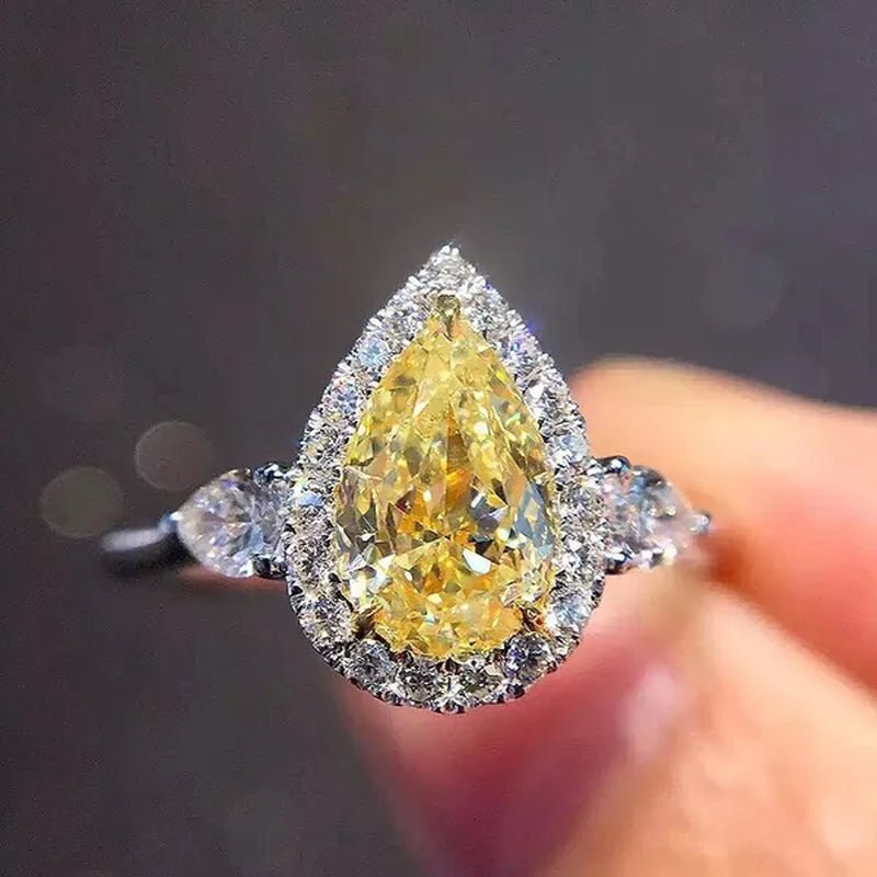 Luxury Natural Gemstones Topaz Sapphire Birthstone 925 Sterling Silver Bride Wedding Engagement Water - drop Diamond Ring Gifts - WORLD TIME VISITS