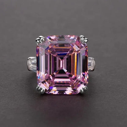 Luxury Silver Plated Created Pink White Sapphire Square Cut Diamond Wedding Engagement Cocktail Women Moissanite Rings Fine Jewelry - WORLD TIME VISITS