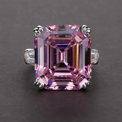 Luxury Silver Plated Created Pink White Sapphire Square Cut Diamond Wedding Engagement Cocktail Women Moissanite Rings Fine Jewelry