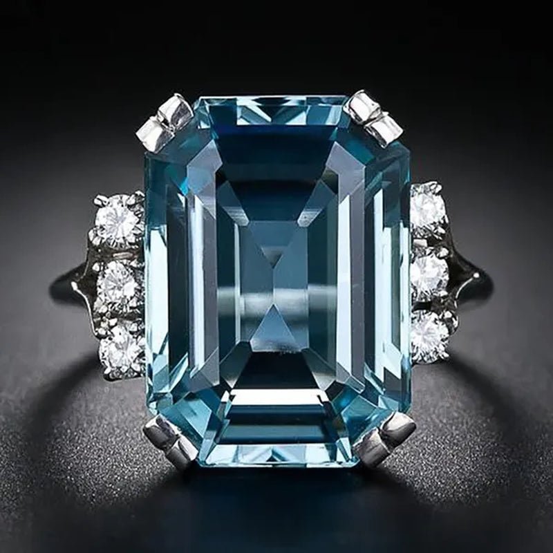 Luxury Silver Plated Rings for Women Wedding Square Blue Topaz Ring Gemstone Sapphire Spinel Romantic Gift Engagement Jewelry - WORLD TIME VISITS