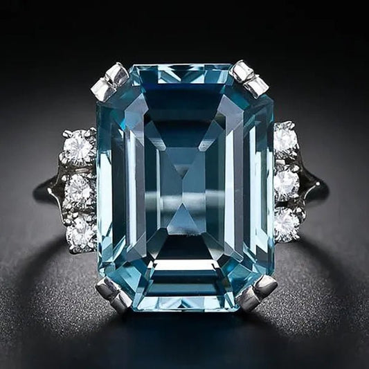 Luxury Silver Plated Rings for Women Wedding Square Blue Topaz Ring Gemstone Sapphire Spinel Romantic Gift Engagement Jewelry - WORLD TIME VISITS