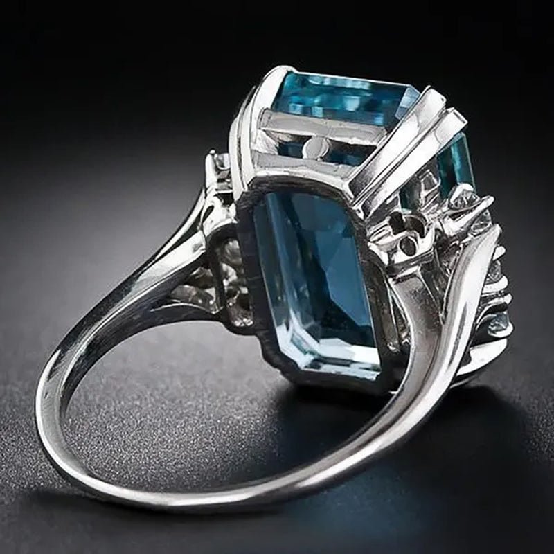 Luxury Silver Plated Rings for Women Wedding Square Blue Topaz Ring Gemstone Sapphire Spinel Romantic Gift Engagement Jewelry - WORLD TIME VISITS