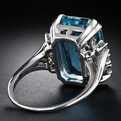 Luxury Silver Plated Rings for Women Wedding Square Blue Topaz Ring Gemstone Sapphire Spinel Romantic Gift Engagement Jewelry - WORLD TIME VISITS