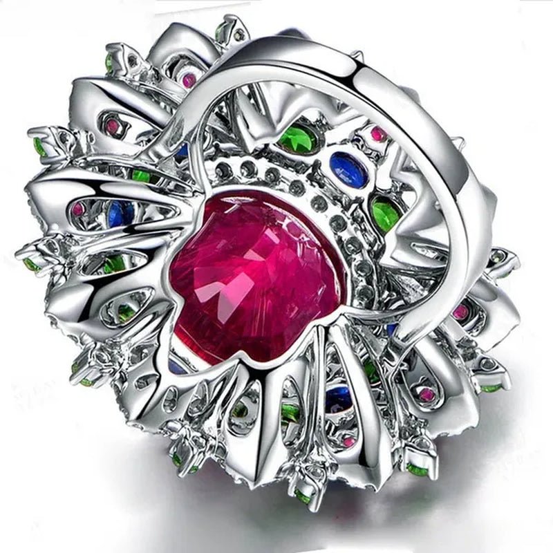 Luxury  Silver Ruby & Emerald & Sapphire & White Sapphire Natural stone Birthstone Gemstones Engagement Eyes Brand Flower Rings Wedding Anniversary Bride Women Ring Size 678910