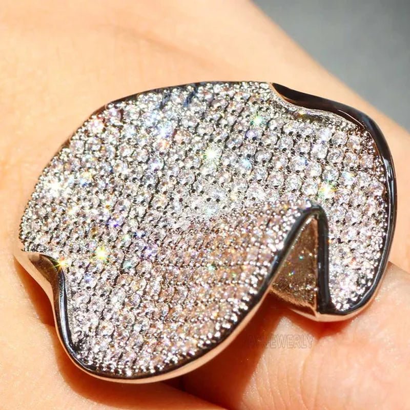 Luxury  Silver White Sapphire Natural Gemstones Birthstone Gemstones Engagement Rings Wedding Anniversary Bride Leaf Ring Women Ring Size 6 7 8 9 10
