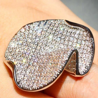 Luxury  Silver White Sapphire Natural Gemstones Birthstone Gemstones Engagement Rings Wedding Anniversary Bride Leaf Ring Women Ring Size 6 7 8 9 10