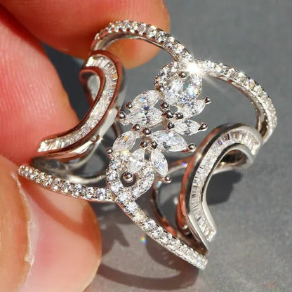 Luxury  Silver White Sapphire Rings Natural Gemstones Birthstone Engagement Rings Wedding Anniversary Bride Women Princess Love Cross Ring Size 6 7 8 9 10