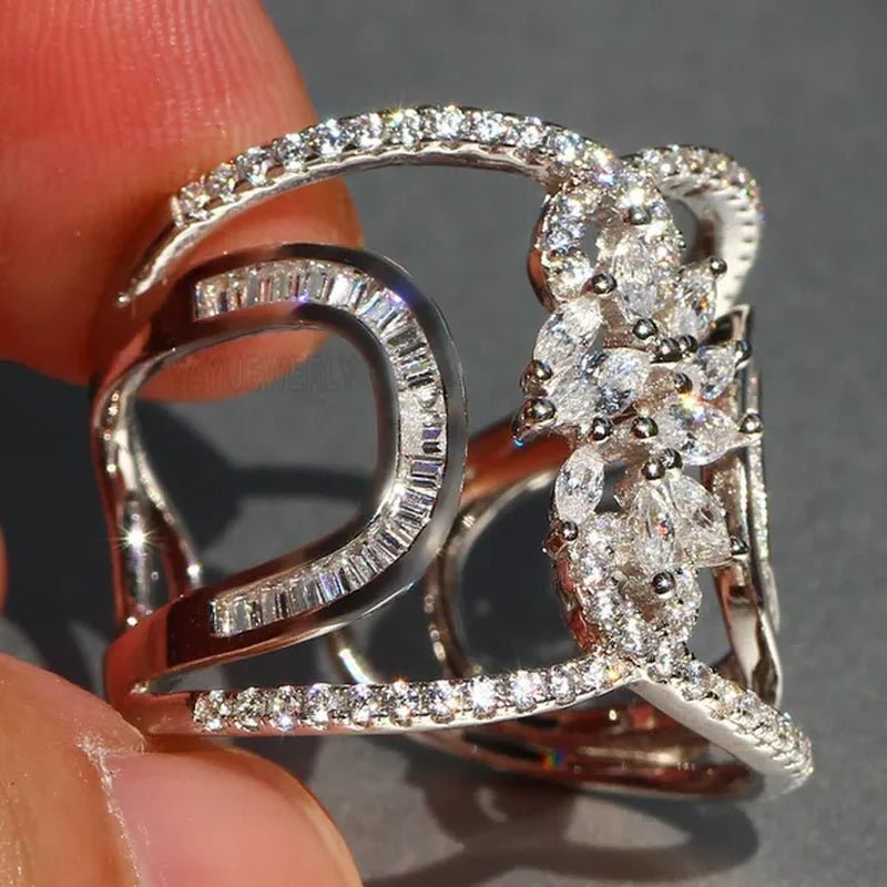 Luxury  Silver White Sapphire Rings Natural Gemstones Birthstone Engagement Rings Wedding Anniversary Bride Women Princess Love Cross Ring Size 6 7 8 9 10