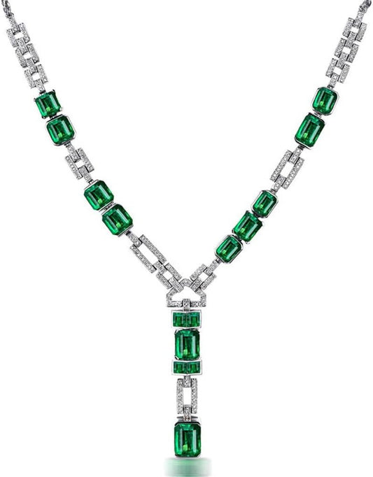 Luxury Simulation Emerald Necklace Pink Diamond Necklace Pigeon Ruby Square Diamond Necklace Purple Zircon Necklace - WORLD TIME VISITS