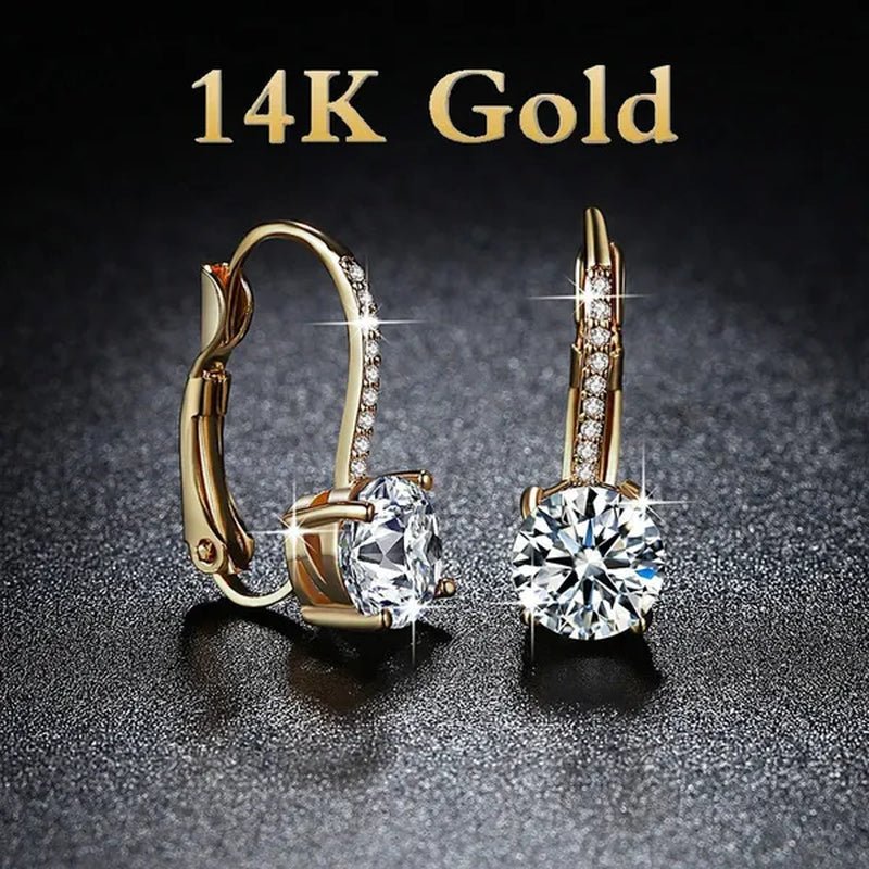 Luxury Solid 14k Gold U Shape Earrings Micro Inlaid Four-claw Round Diamond Earrings Moissanite Crystal Drop Earrings Fashion Bridal Wedding Party Jewelry Anniversary Valentine's Gift