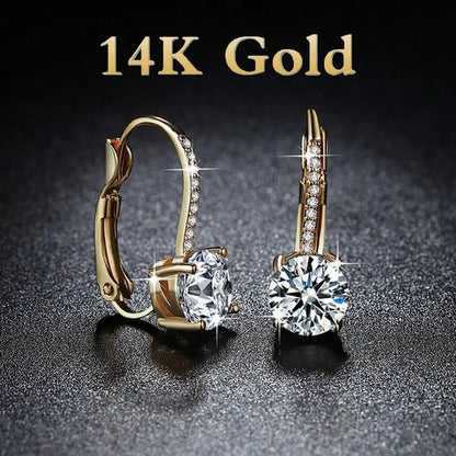 Luxury Solid 14k Gold U Shape Earrings Micro Inlaid Four-claw Round Diamond Earrings Moissanite Crystal Drop Earrings Fashion Bridal Wedding Party Jewelry Anniversary Valentine's Gift
