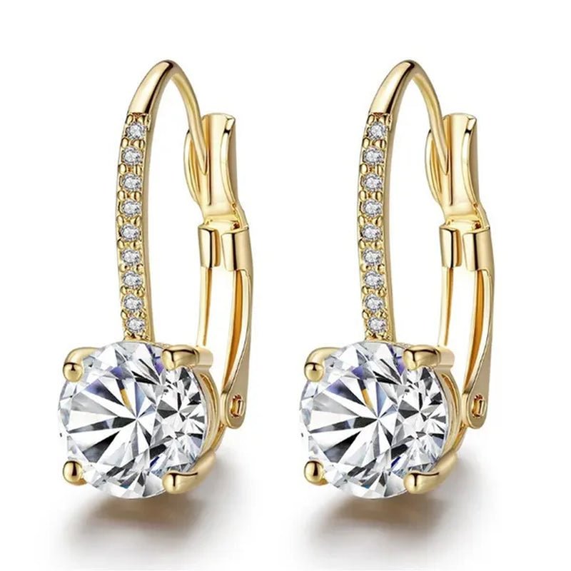 Luxury Solid 14k Gold U Shape Earrings Micro Inlaid Four-claw Round Diamond Earrings Moissanite Crystal Drop Earrings Fashion Bridal Wedding Party Jewelry Anniversary Valentine's Gift