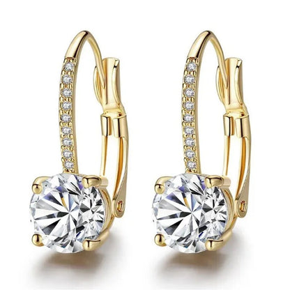 Luxury Solid 14k Gold U Shape Earrings Micro Inlaid Four-claw Round Diamond Earrings Moissanite Crystal Drop Earrings Fashion Bridal Wedding Party Jewelry Anniversary Valentine's Gift