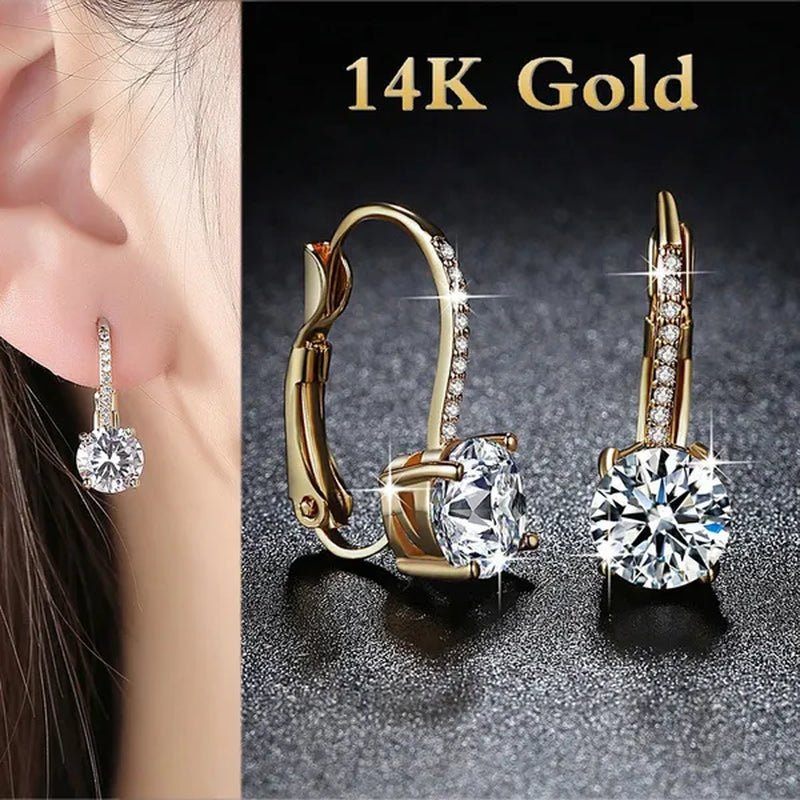 Luxury Solid 14k Gold U Shape Earrings Micro Inlaid Four - claw Round Diamond Earrings Moissanite Crystal Drop Earrings Fashion Bridal Wedding Party Jewelry Anniversary Valentine's Gift - WORLD TIME VISITS