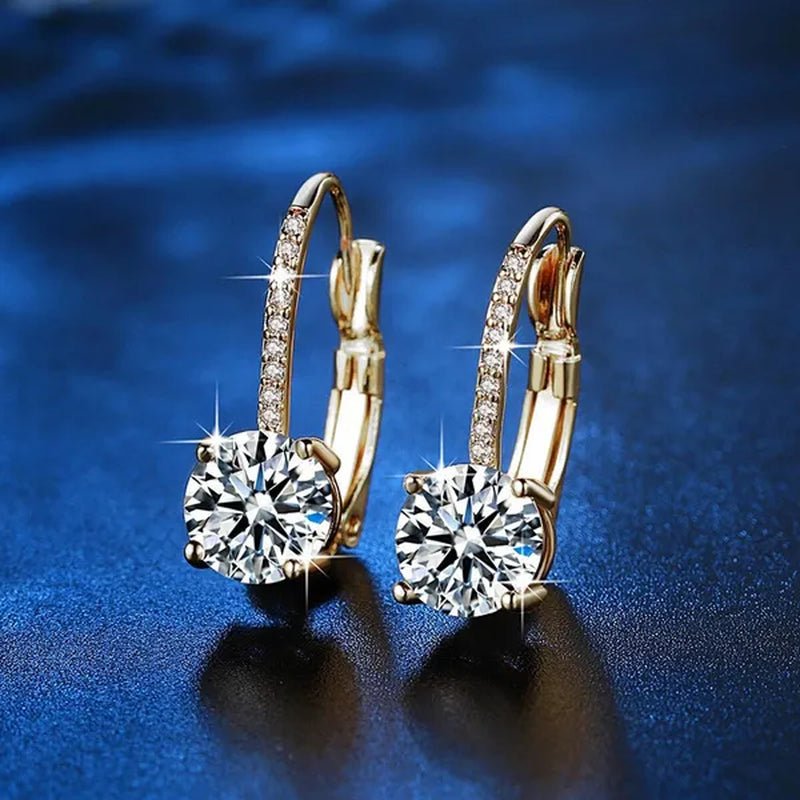 Luxury Solid 14k Gold U Shape Earrings Micro Inlaid Four - claw Round Diamond Earrings Moissanite Crystal Drop Earrings Fashion Bridal Wedding Party Jewelry Anniversary Valentine's Gift - WORLD TIME VISITS