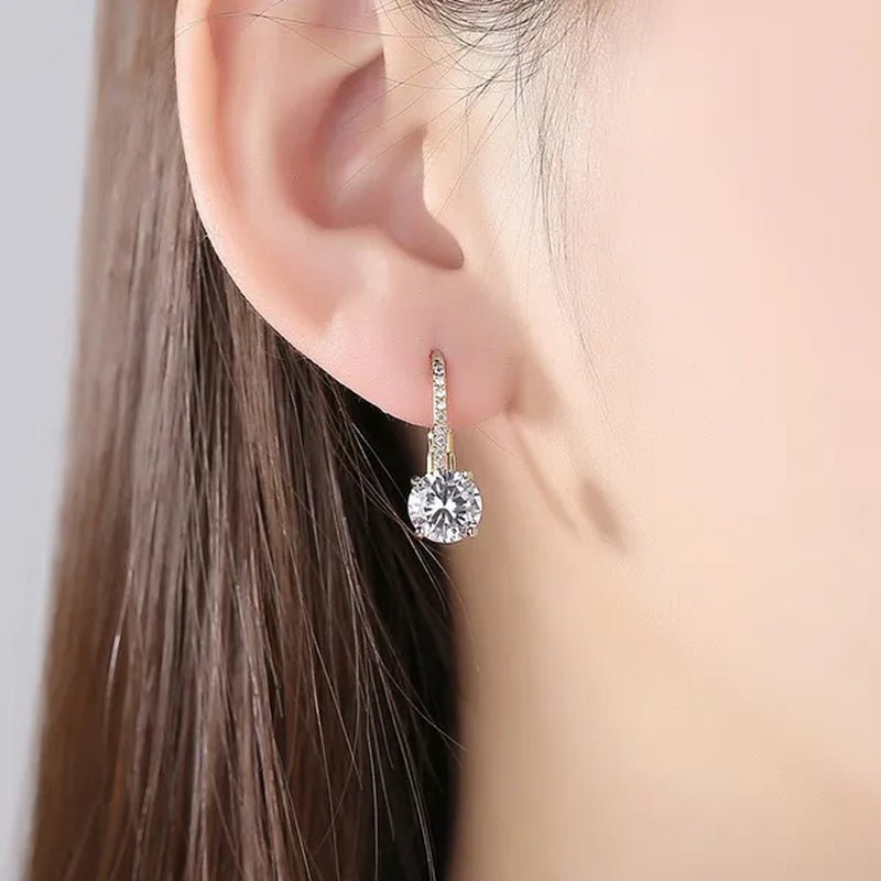 Luxury Solid 14k Gold U Shape Earrings Micro Inlaid Four-claw Round Diamond Earrings Moissanite Crystal Drop Earrings Fashion Bridal Wedding Party Jewelry Anniversary Valentine's Gift