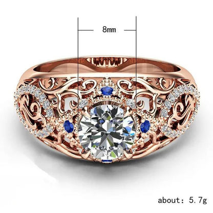 Luxury Solitaire Ring with Hollow Flower Design Shiny Cubic Zirconia Jewelry Women's Cocktail Ring (Size: 5-11)
